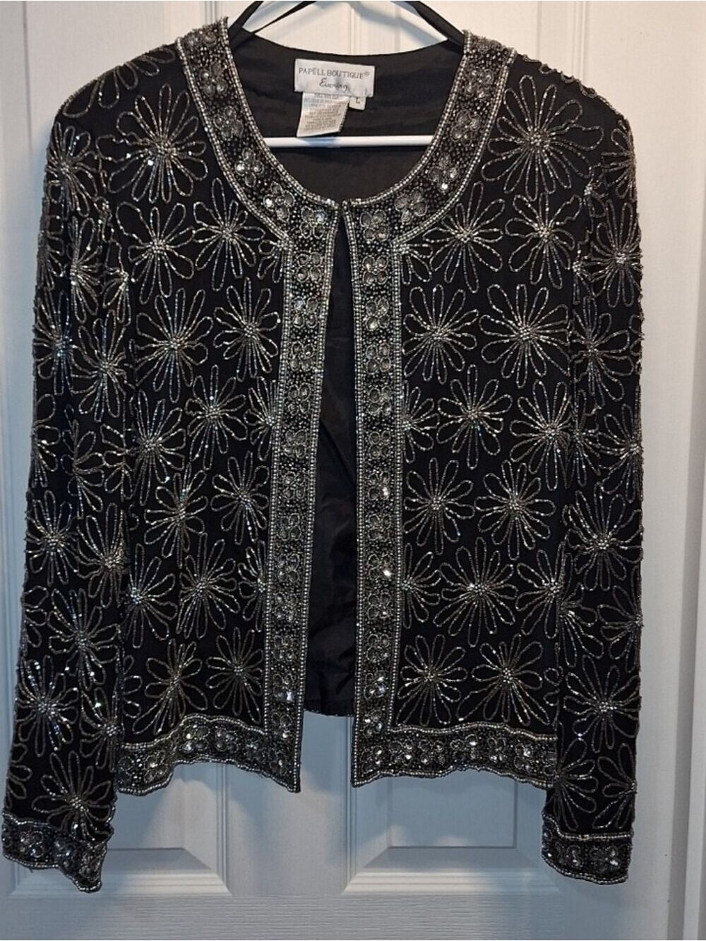 Papell Boutique Black Silver Beaded Blazer Jacket Large - Picture 8 of 8